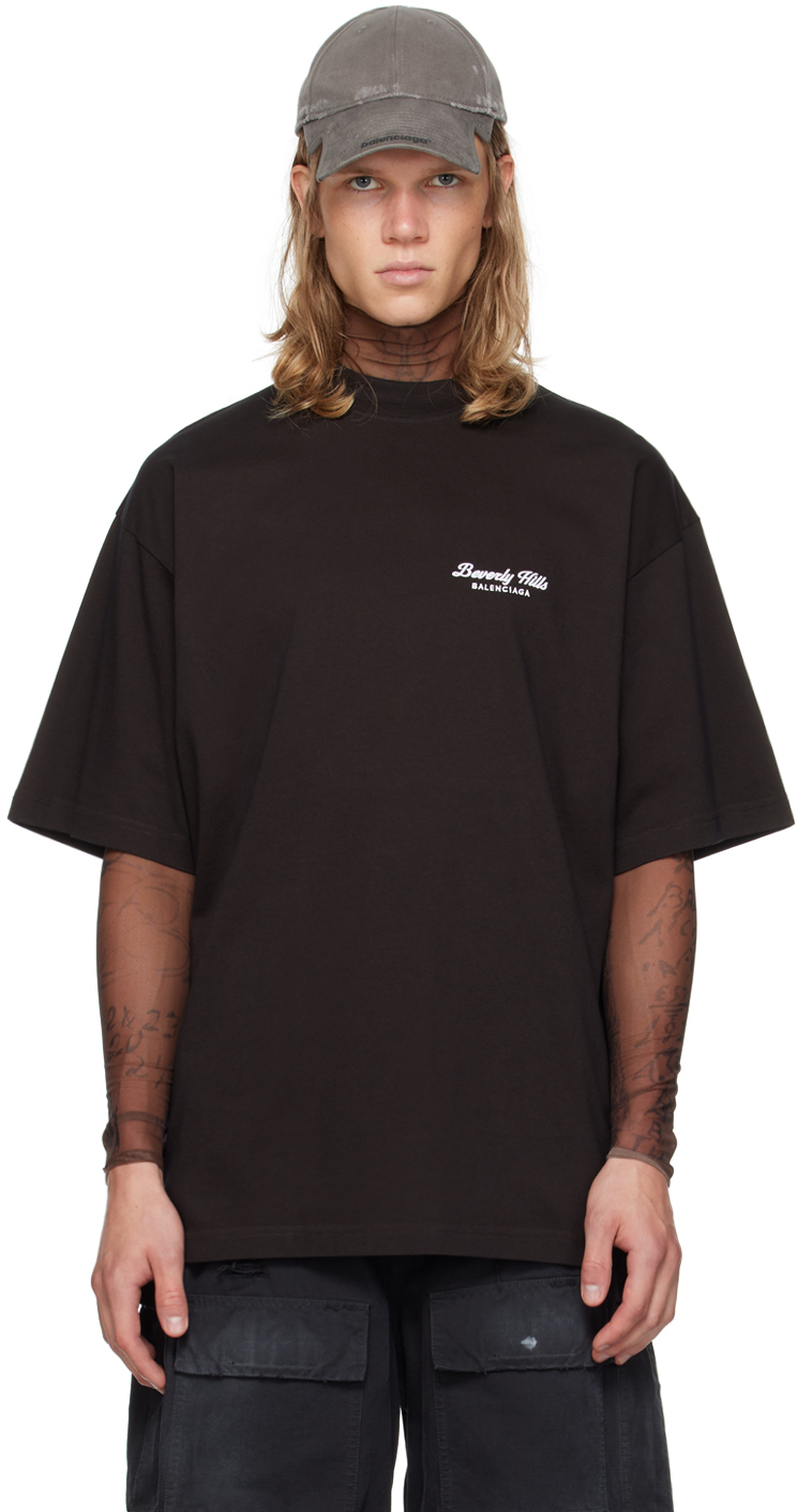 Shop Balenciaga Black 'beverly Hills' T-shirt In 9034 Washed Blk/wht