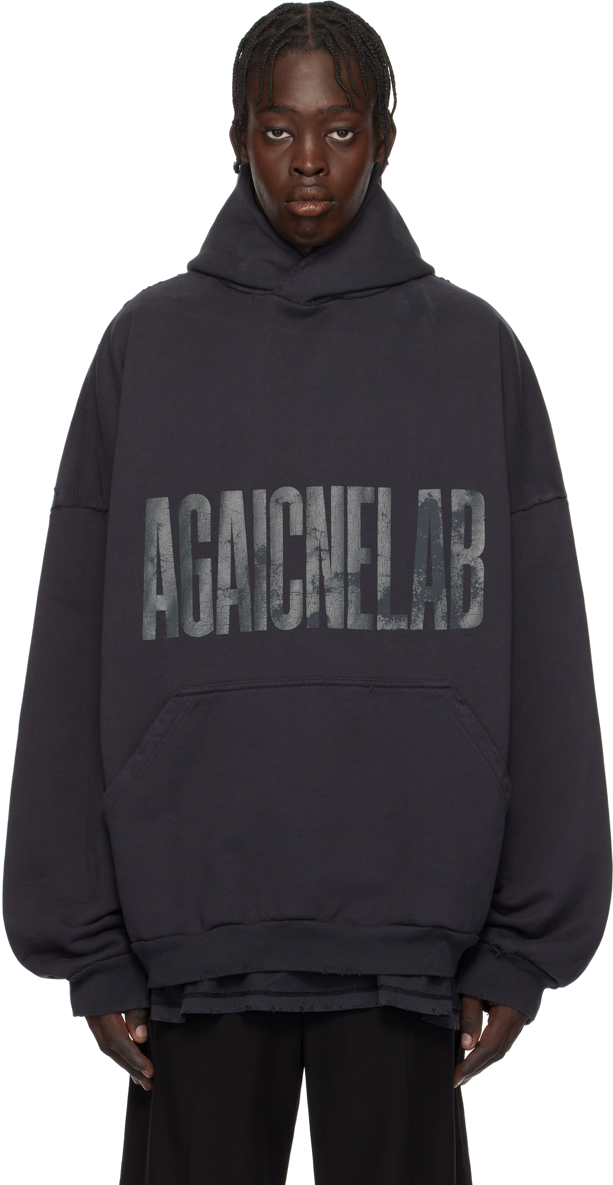 Black 'Agaicnelab' Large Fit Hoodie