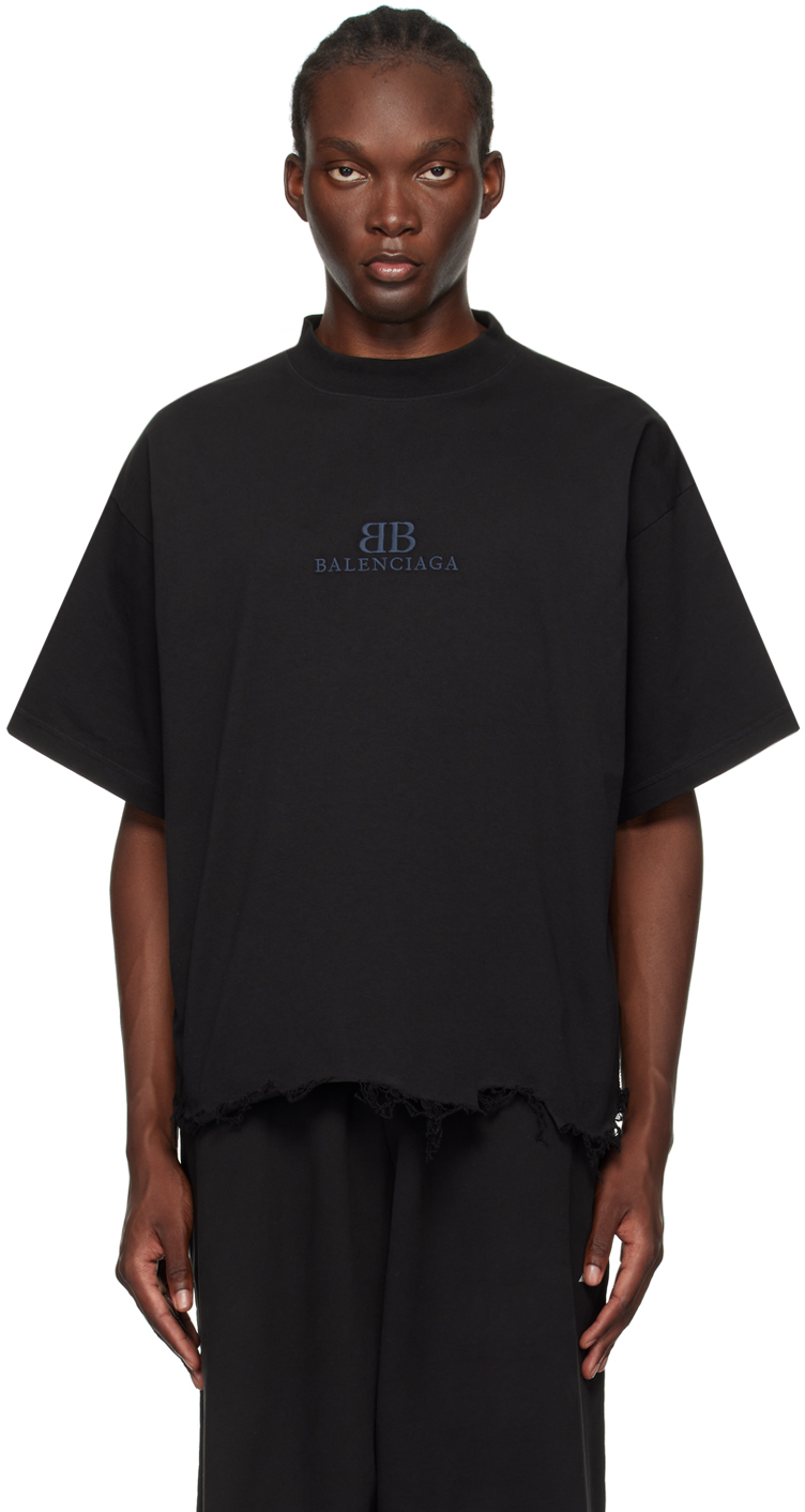 BB Classic Balenciaga Cropped T Shirt Oversized Black Unisex 4 Cotton