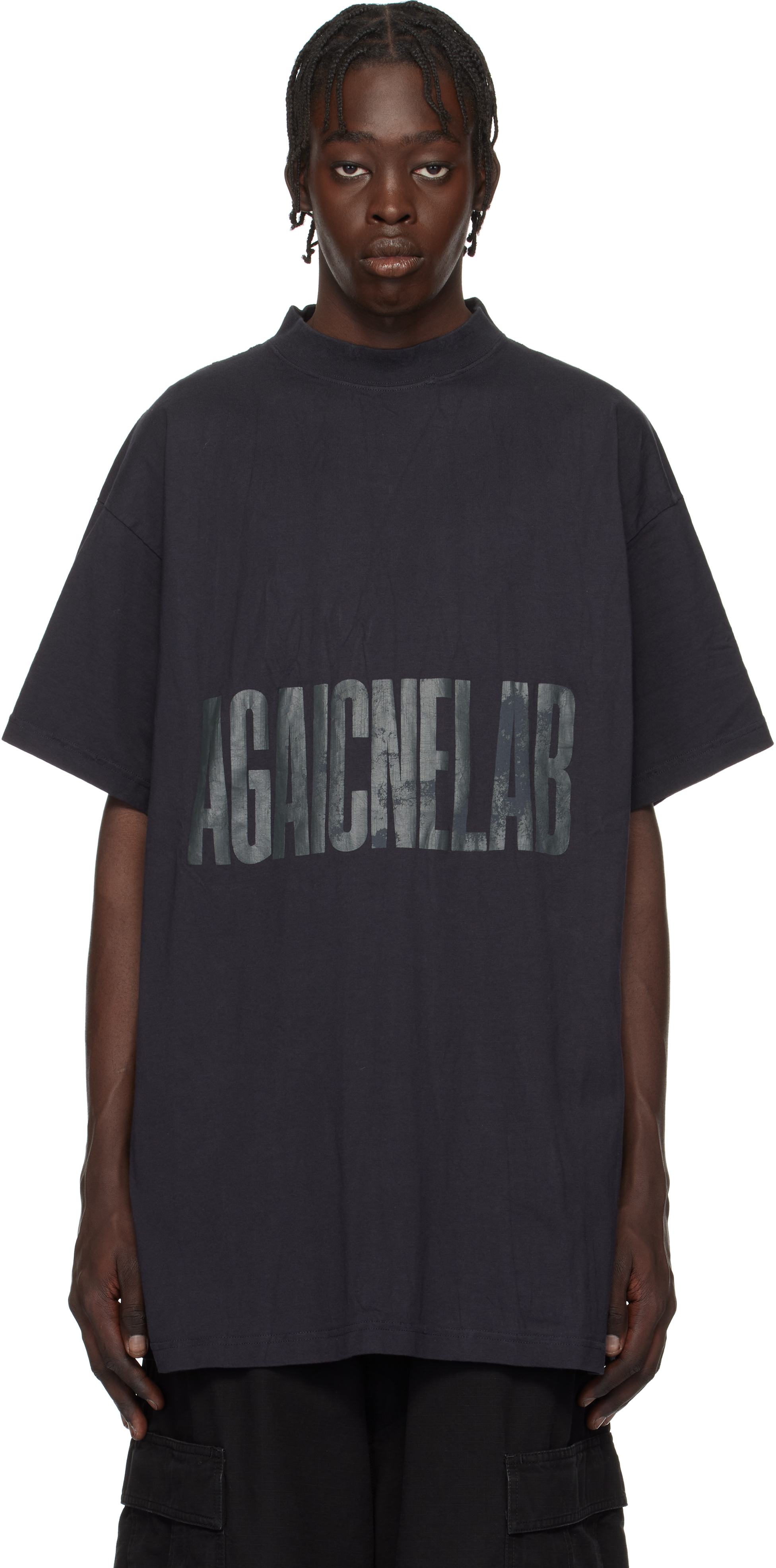 Black 'Agaicnelab' Oversized T-shirt