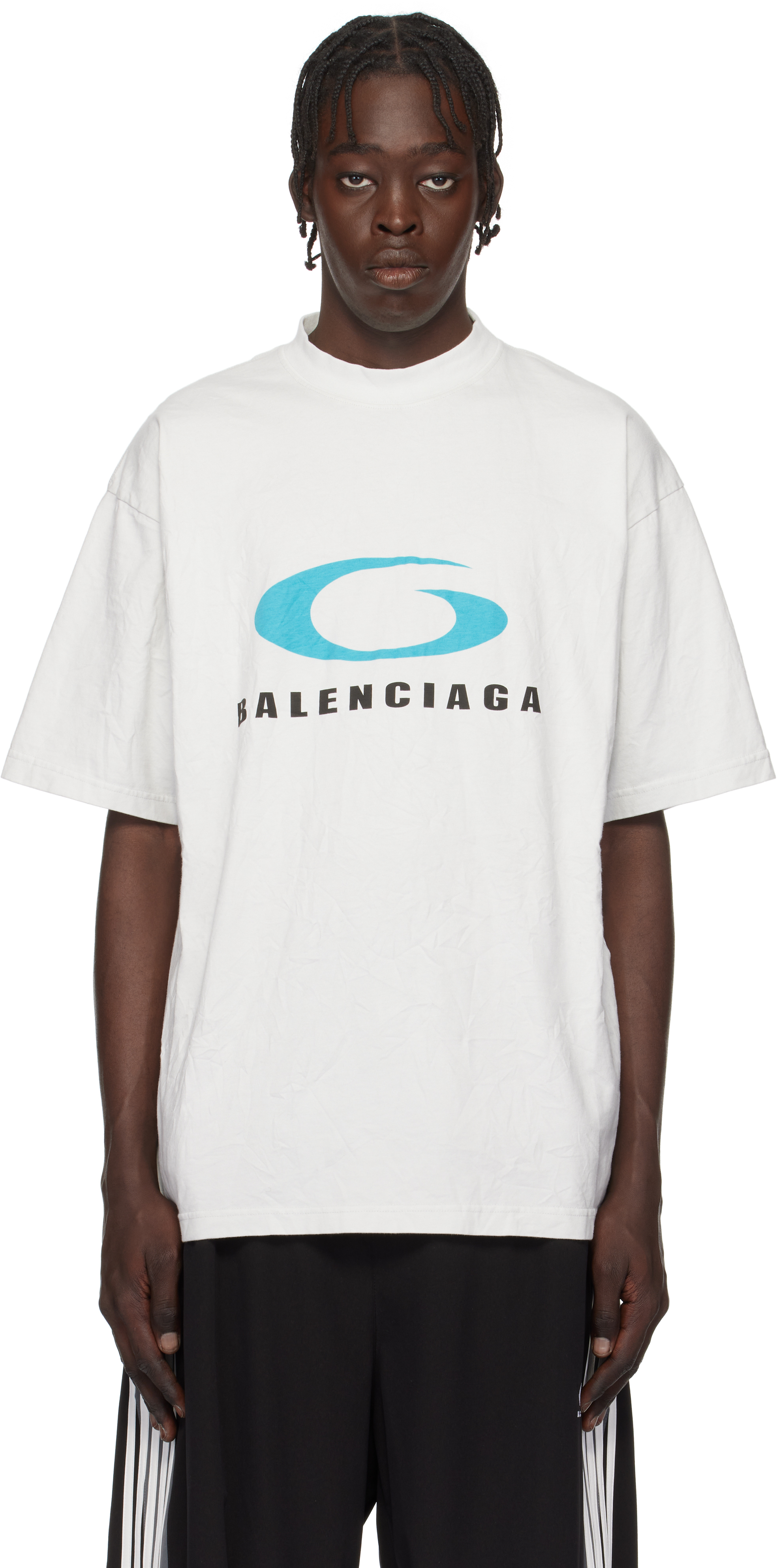 BALENCIAGA CREW Tシャツ ホワイト Balenciaga(バレンシアガ) Logo Crewneck Damaged Collar