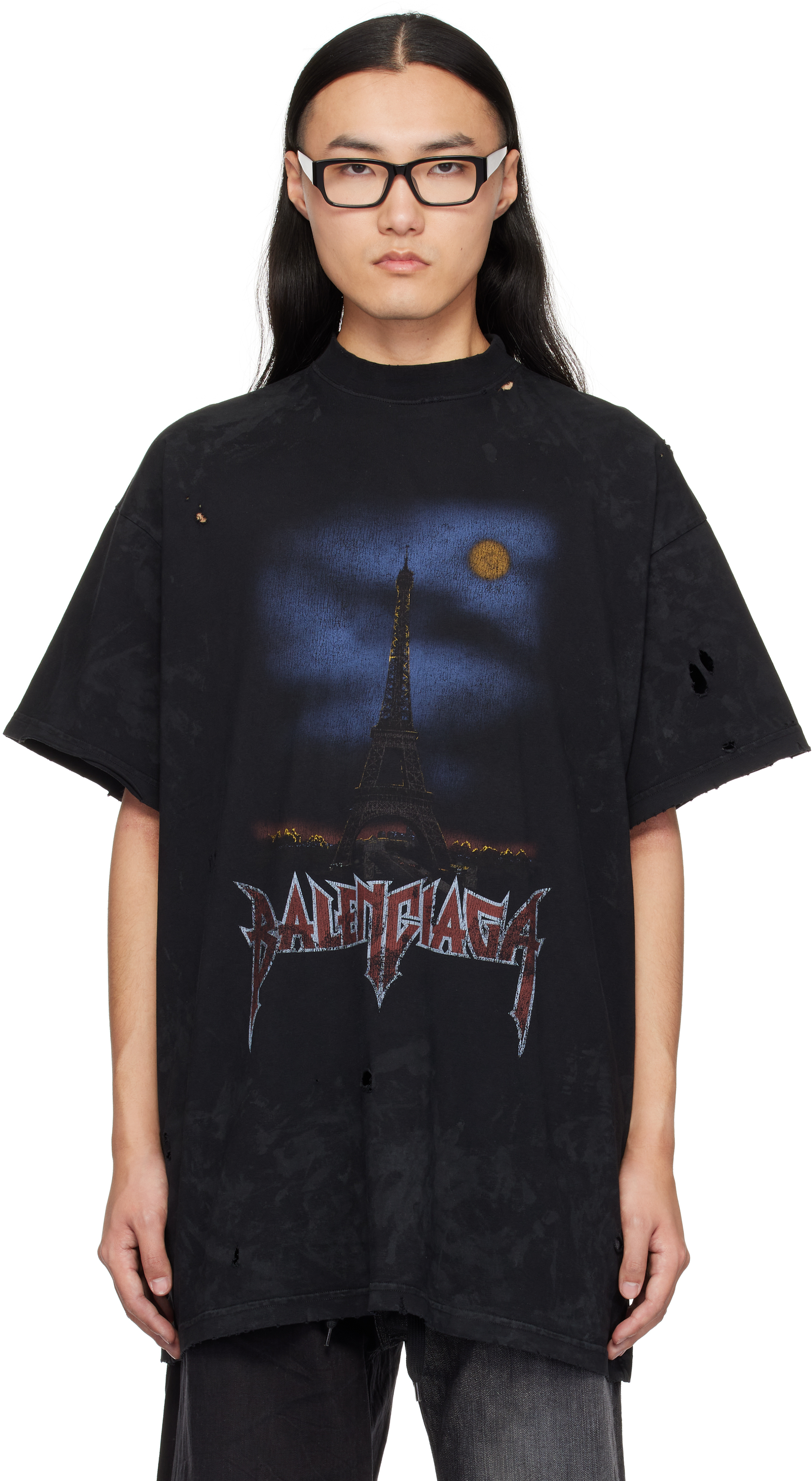 Black Paris Moon Oversized T-shirt