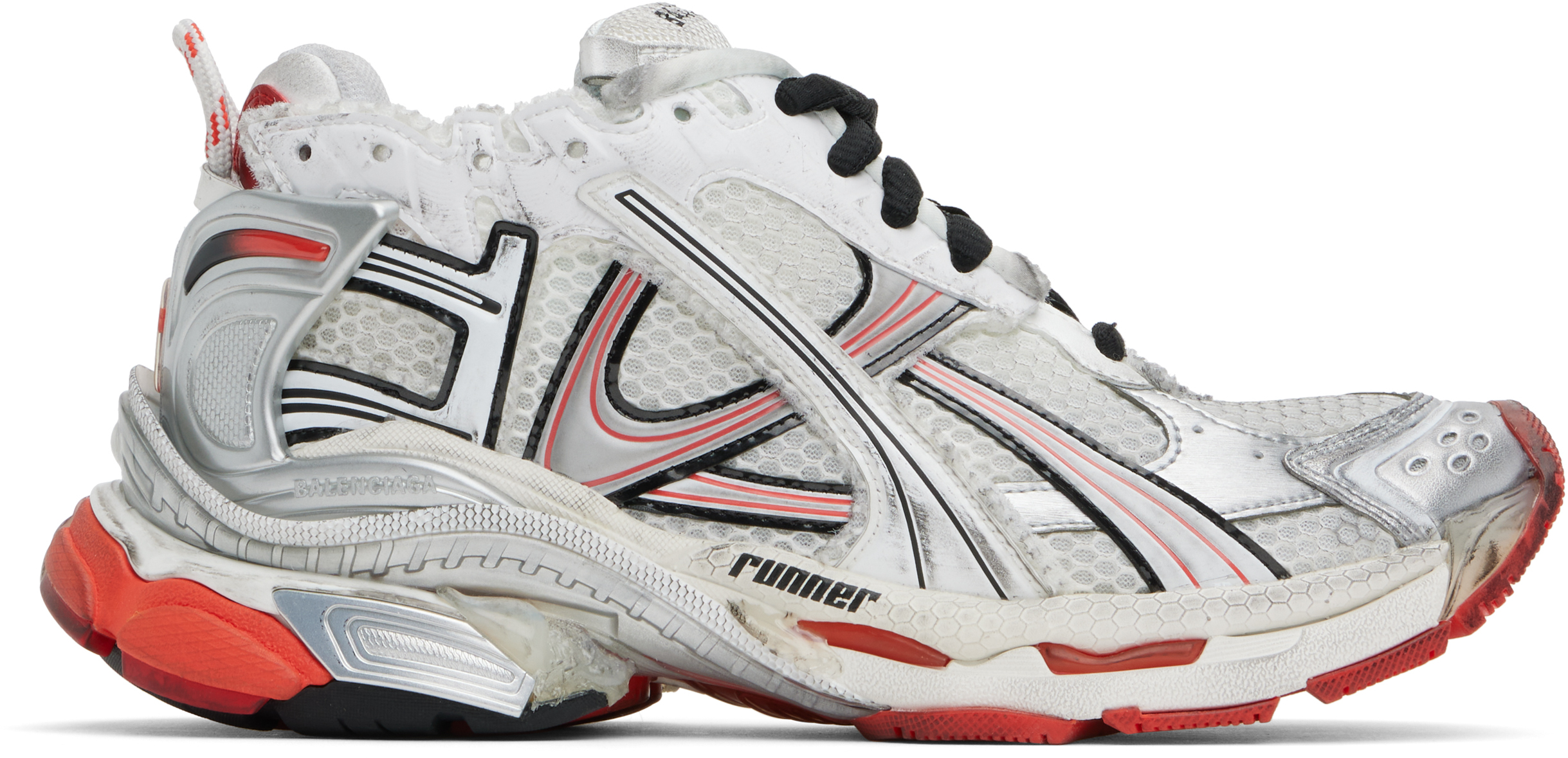 White & Red Runner Sneakers by Balenciaga on Sale