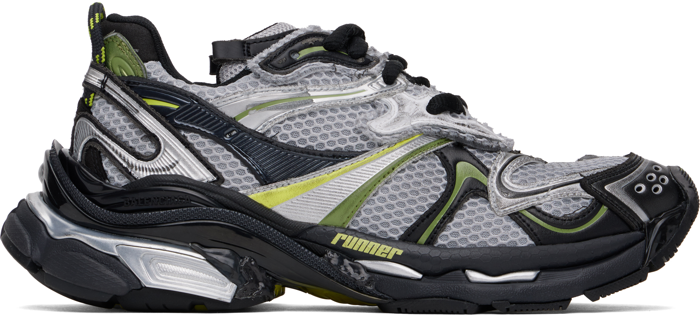 【BALENCIAGA】ブラック/シルバー の メンズ Runner スニーカー Balenciaga: シルバー&ブラック Runner 2.0 スニーカー