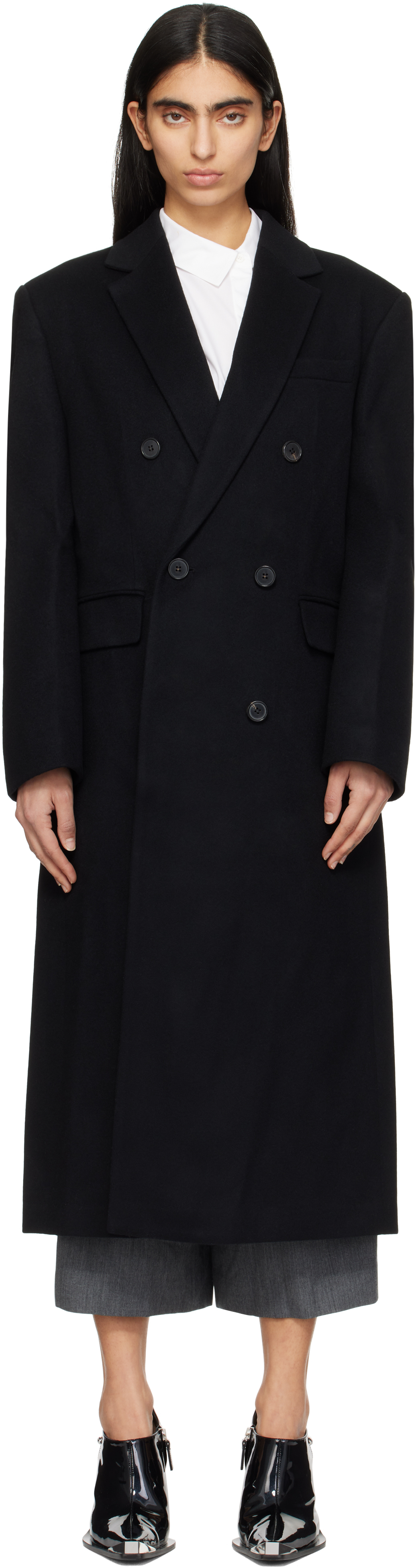 Juun. J Black Double Breasted Maxi Coat