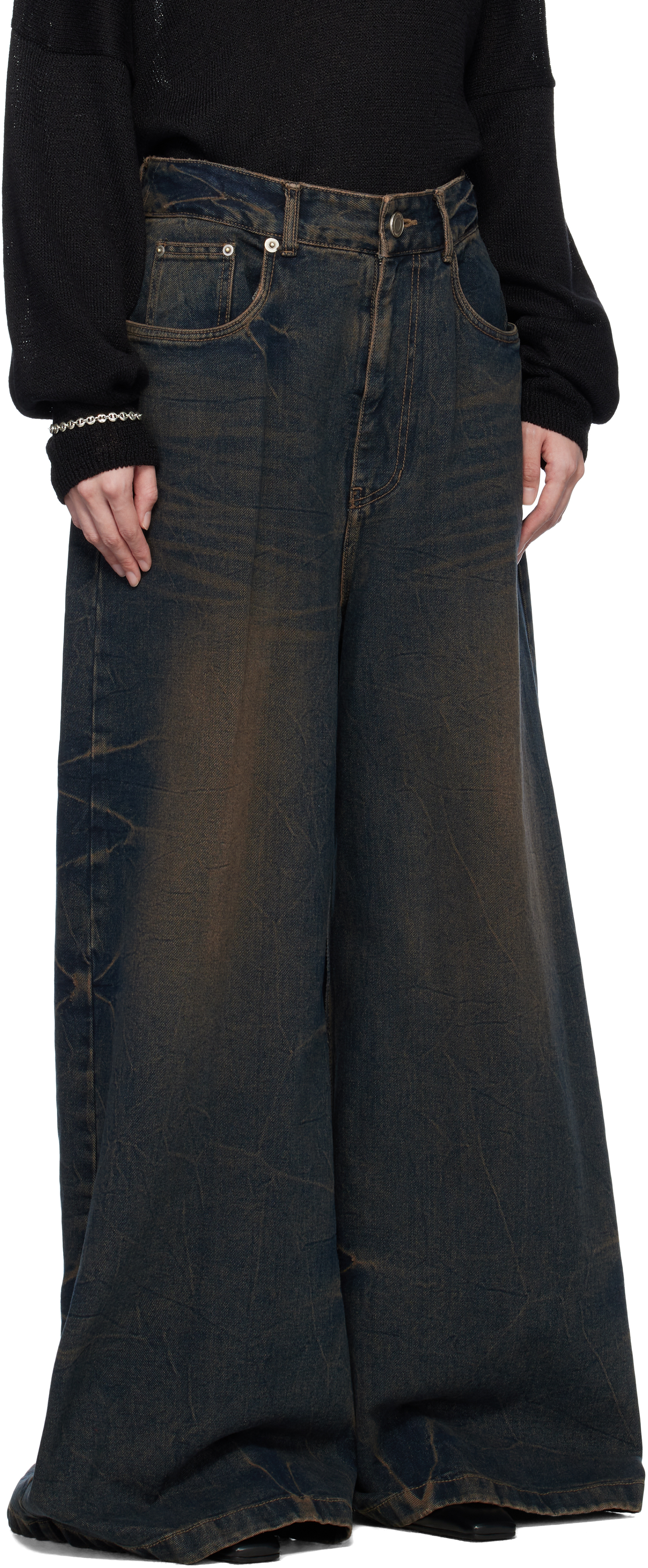 JUUNJ BLUE WASHED DENIM WIDE JEANS
