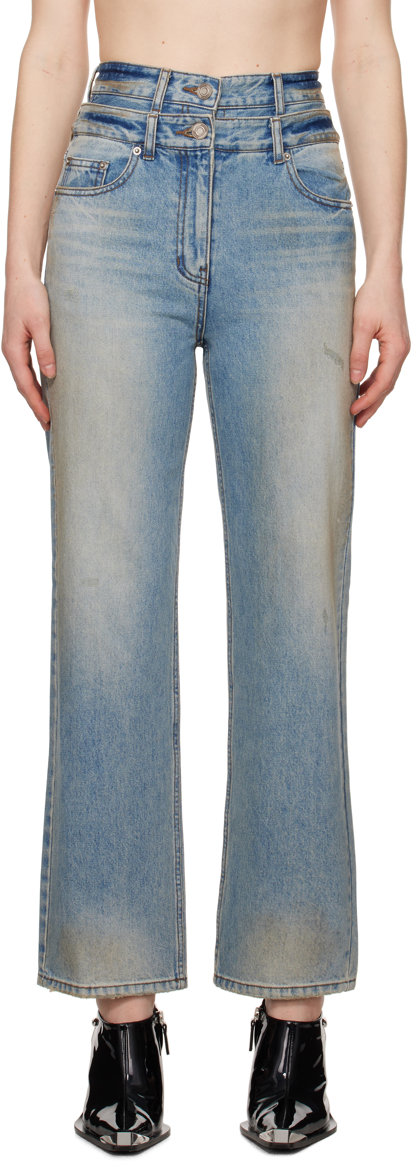 Juun. J Blue Double Waist Dirty Jeans