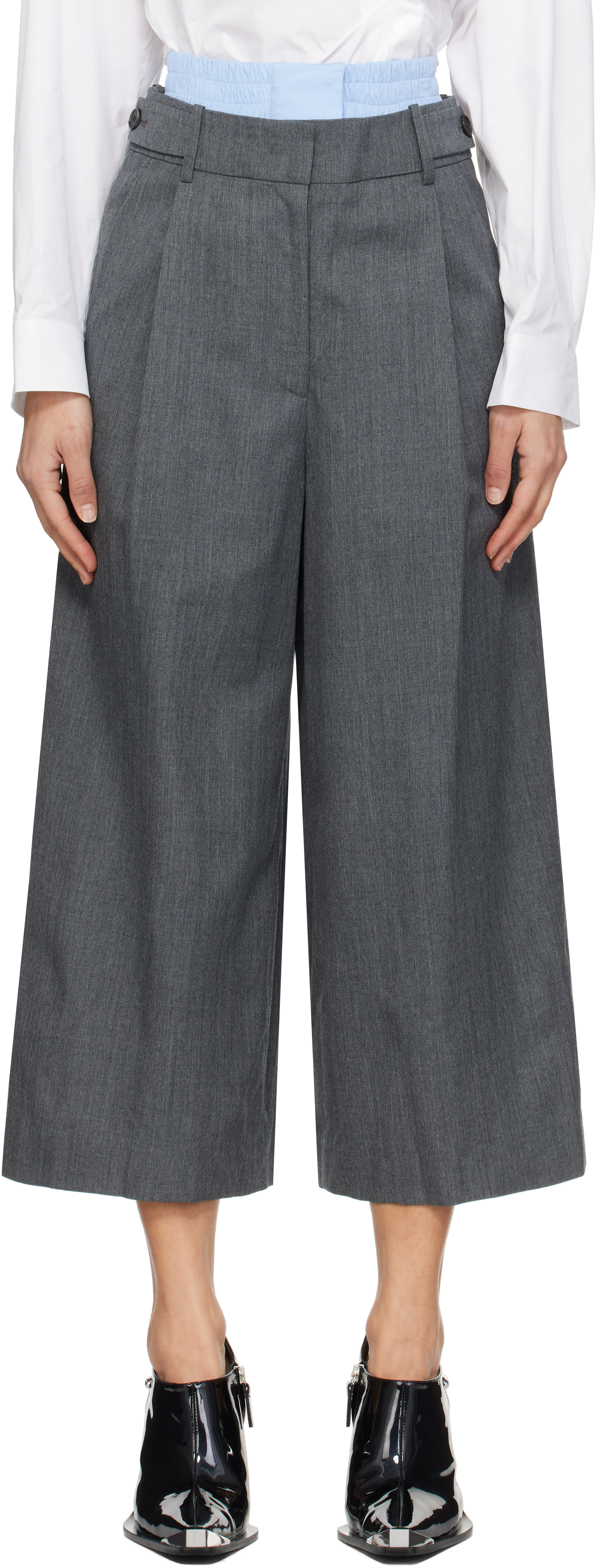 Juun. J Gray Double Waisted Tucked Trousers