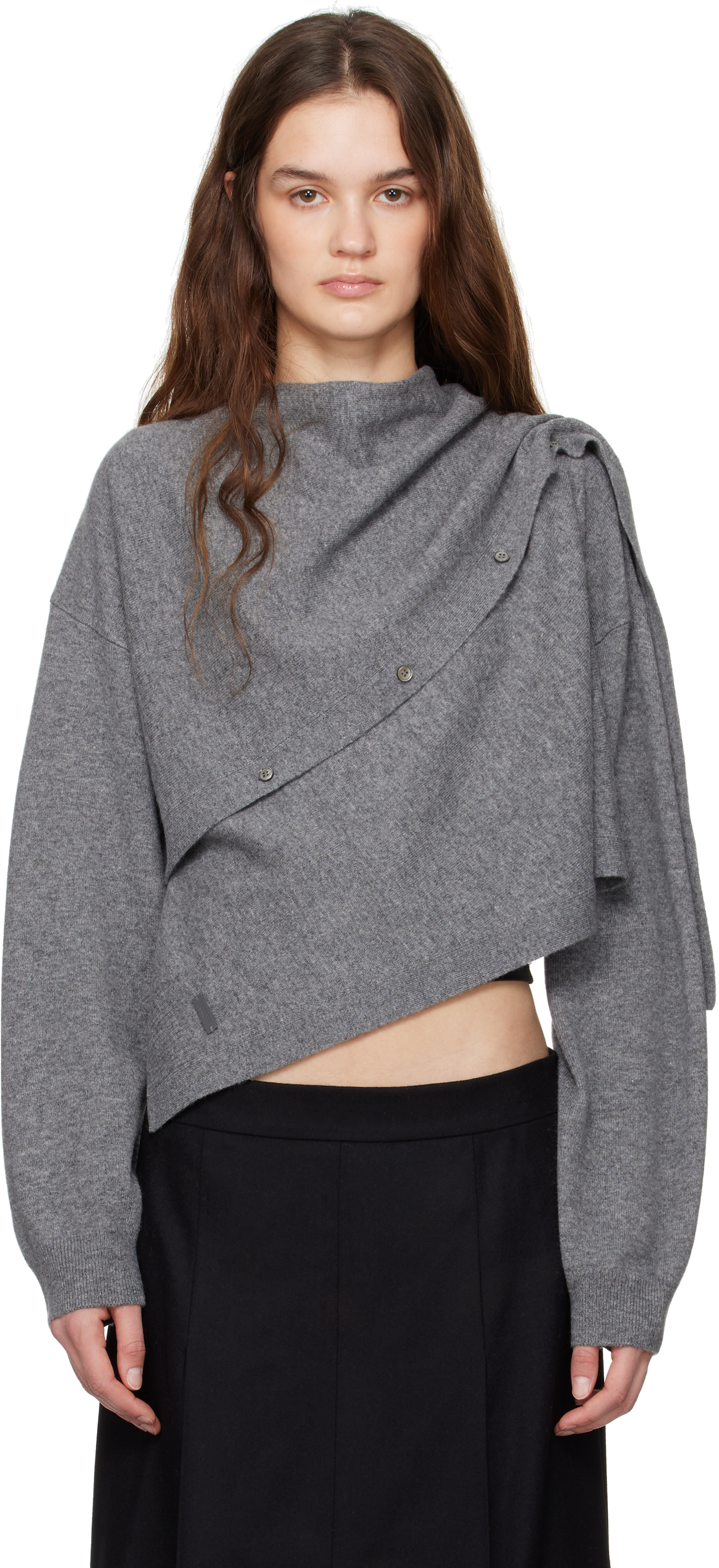 Juunj Gray Waist Twist Cardigan In 3 Grey