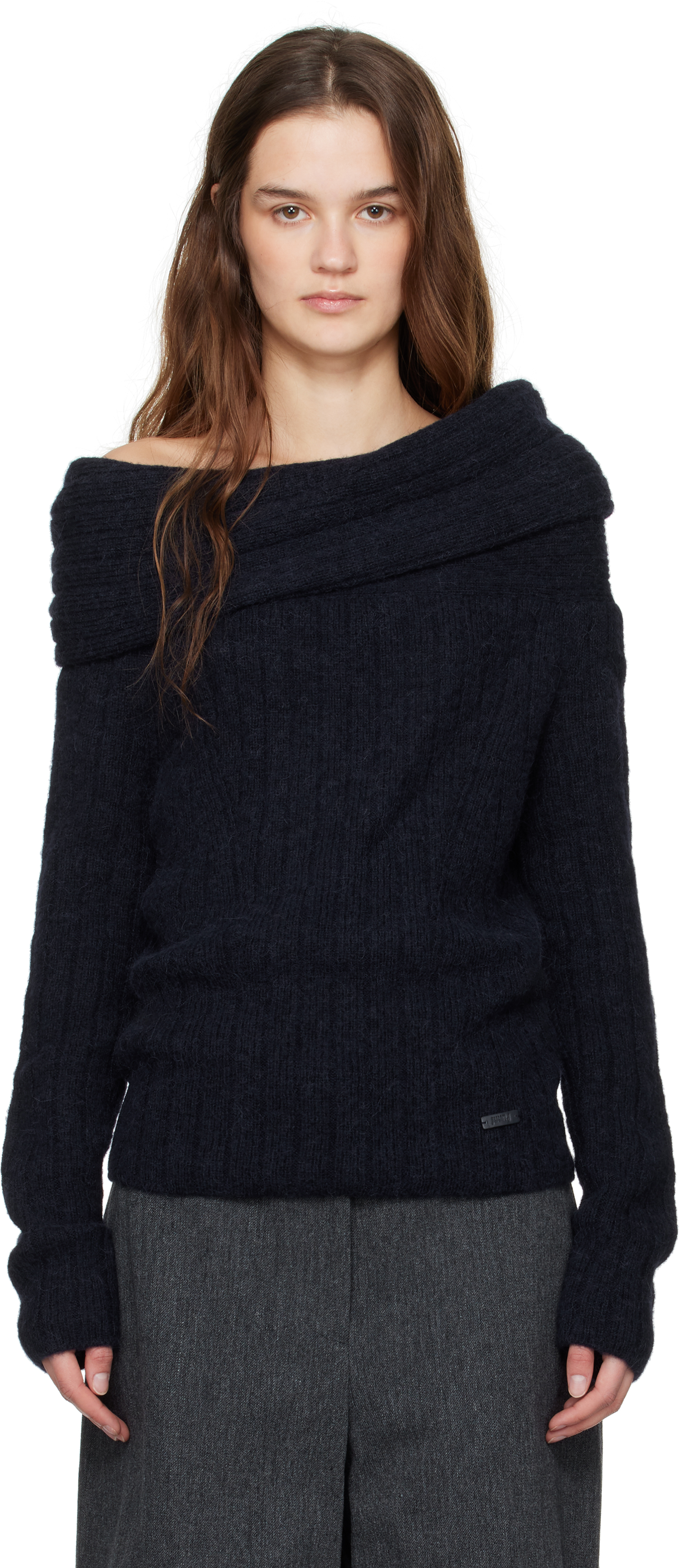 Juunj Navy Mohair Open Shoulder Golji Sweater In R Navy