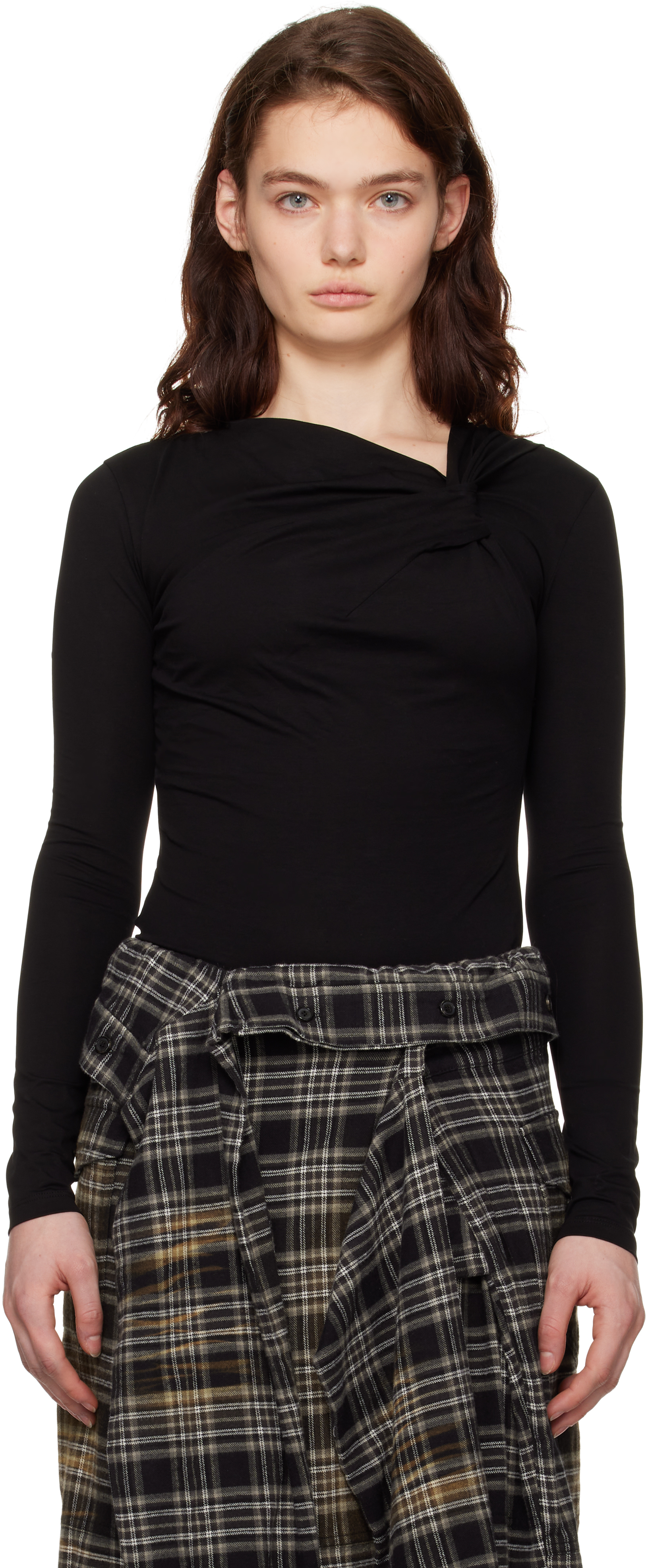 Black Twist Long Sleeve T-shirt by Juun.J on Sale