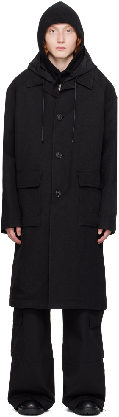 Juun. J Black Detachable Hood Coat