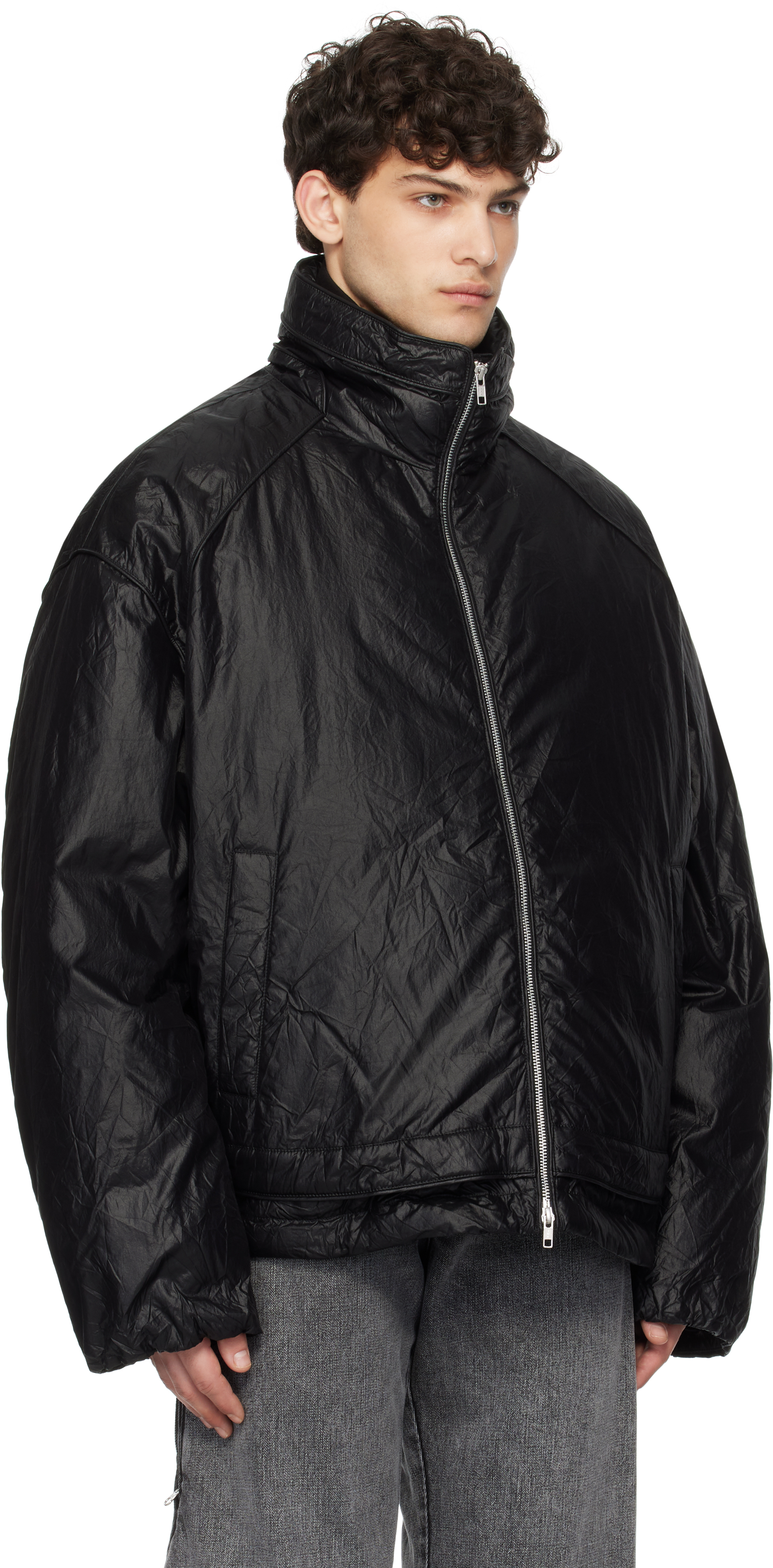 JUUNJ BLACK WRINKLE GOOSE DOWN JACKET 