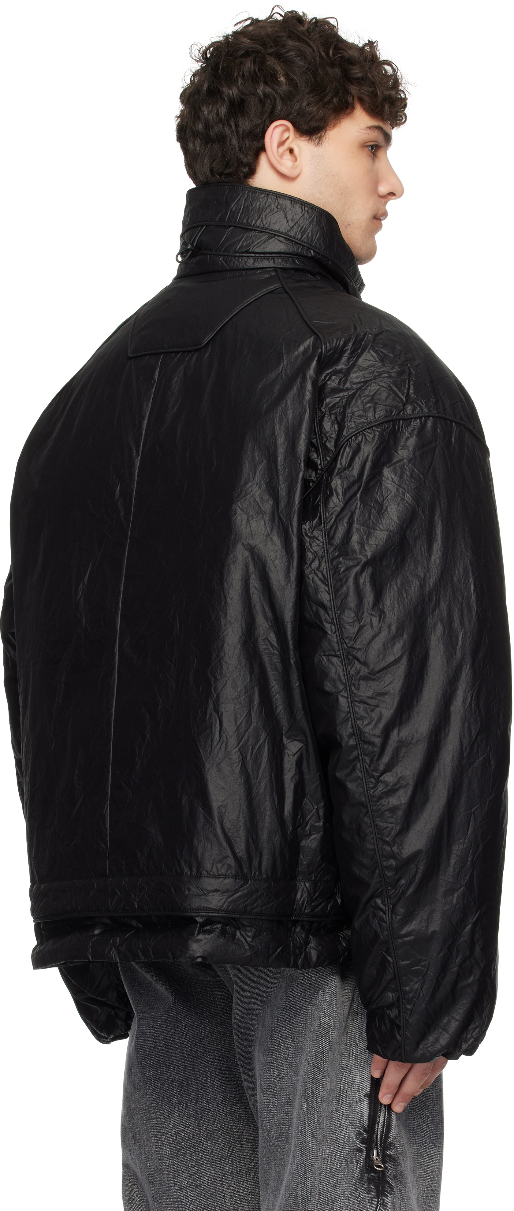 JUUNJ BLACK WRINKLE GOOSE DOWN JACKET 