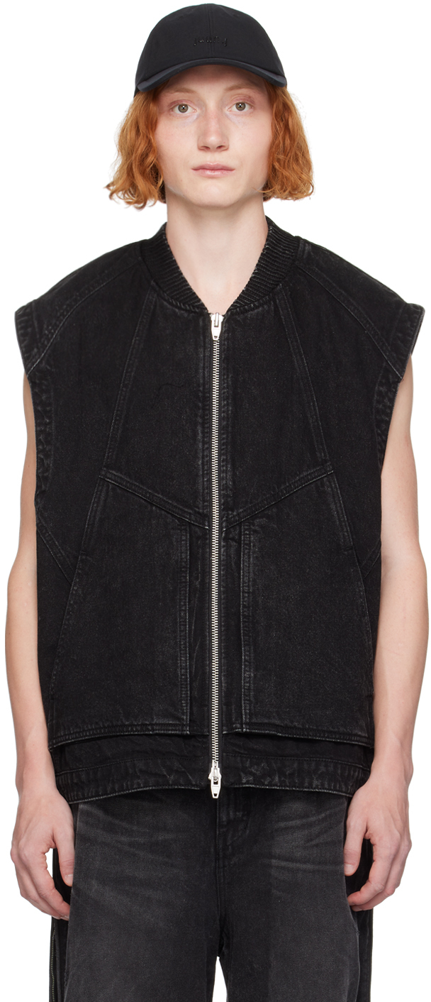 Juun. J Black Oil-Washed Denim Vest