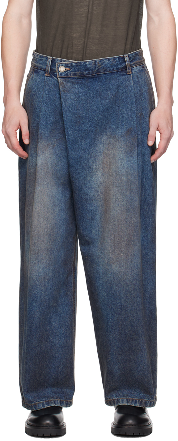 Juun. J Indigo Oil-Washed Offset Jeans