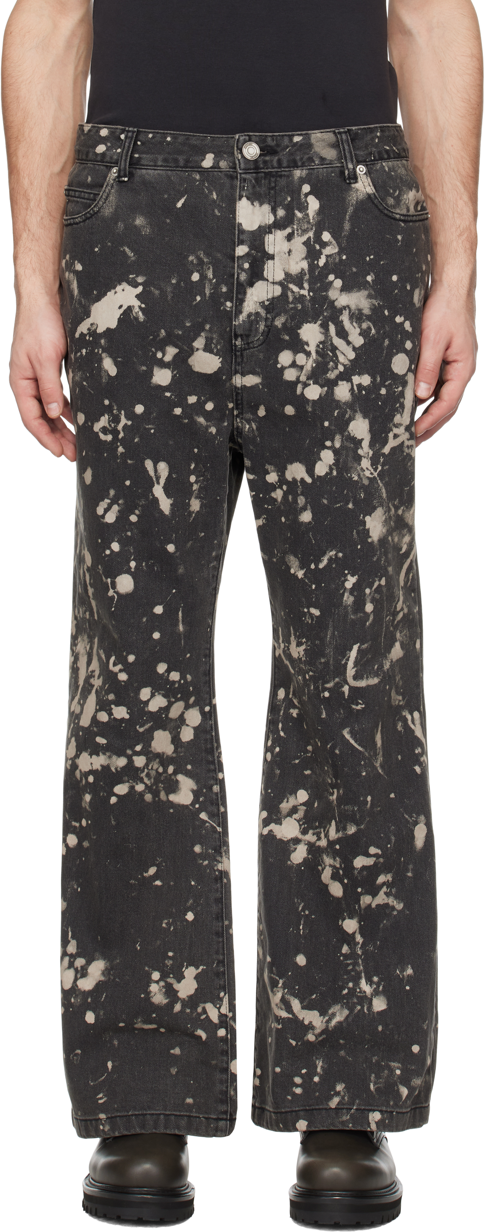 Juun. J Black Paint Dyed Bootcut Jeans