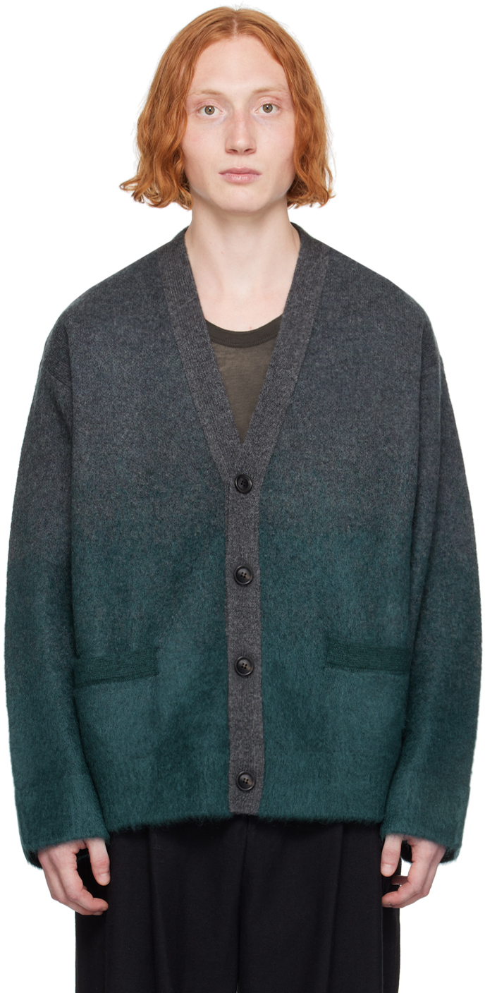 Shop Juunj Gray & Green Gradient Cardigan In M Green