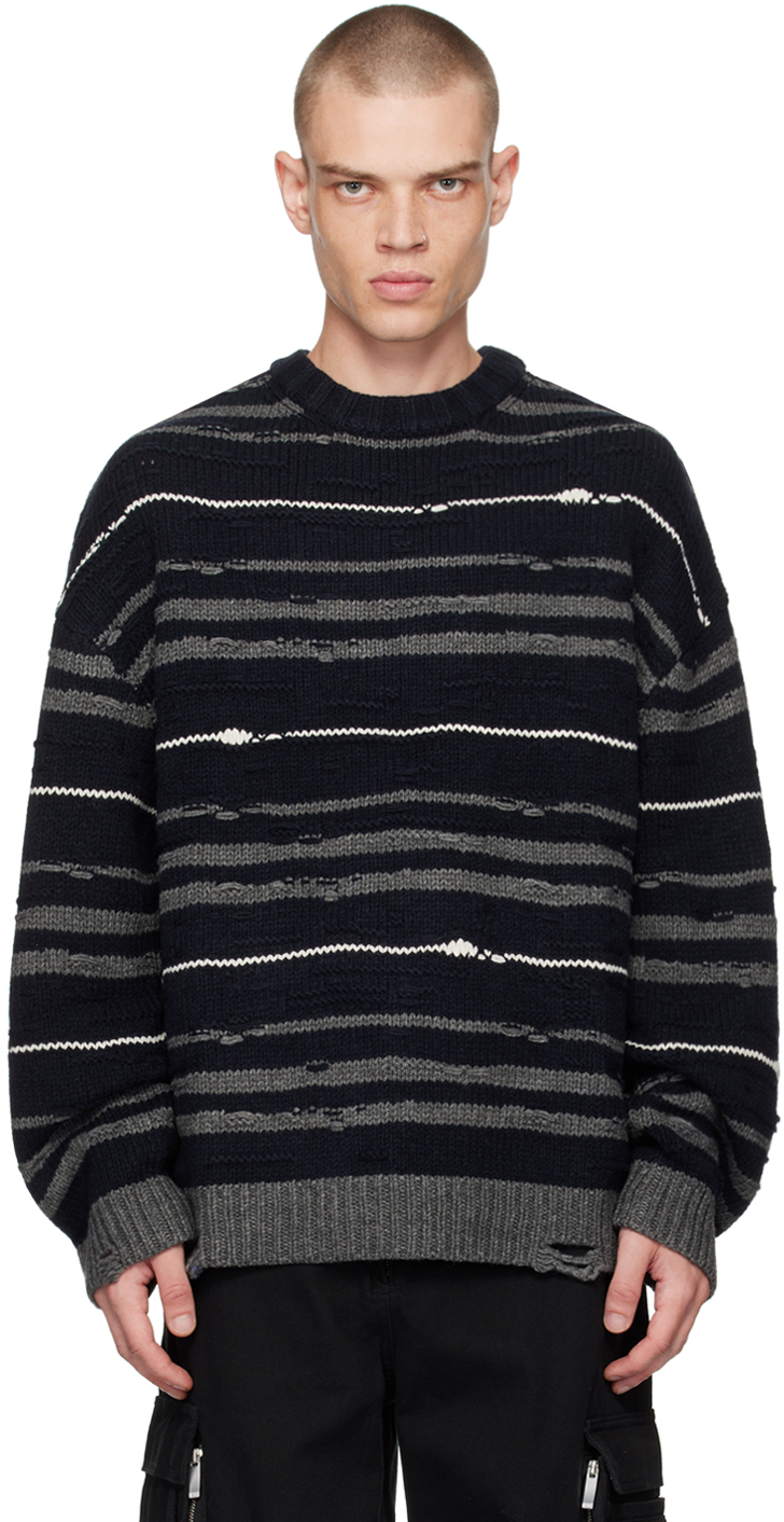 Shop Juunj Multicolor Crewneck Sweater In R Navy