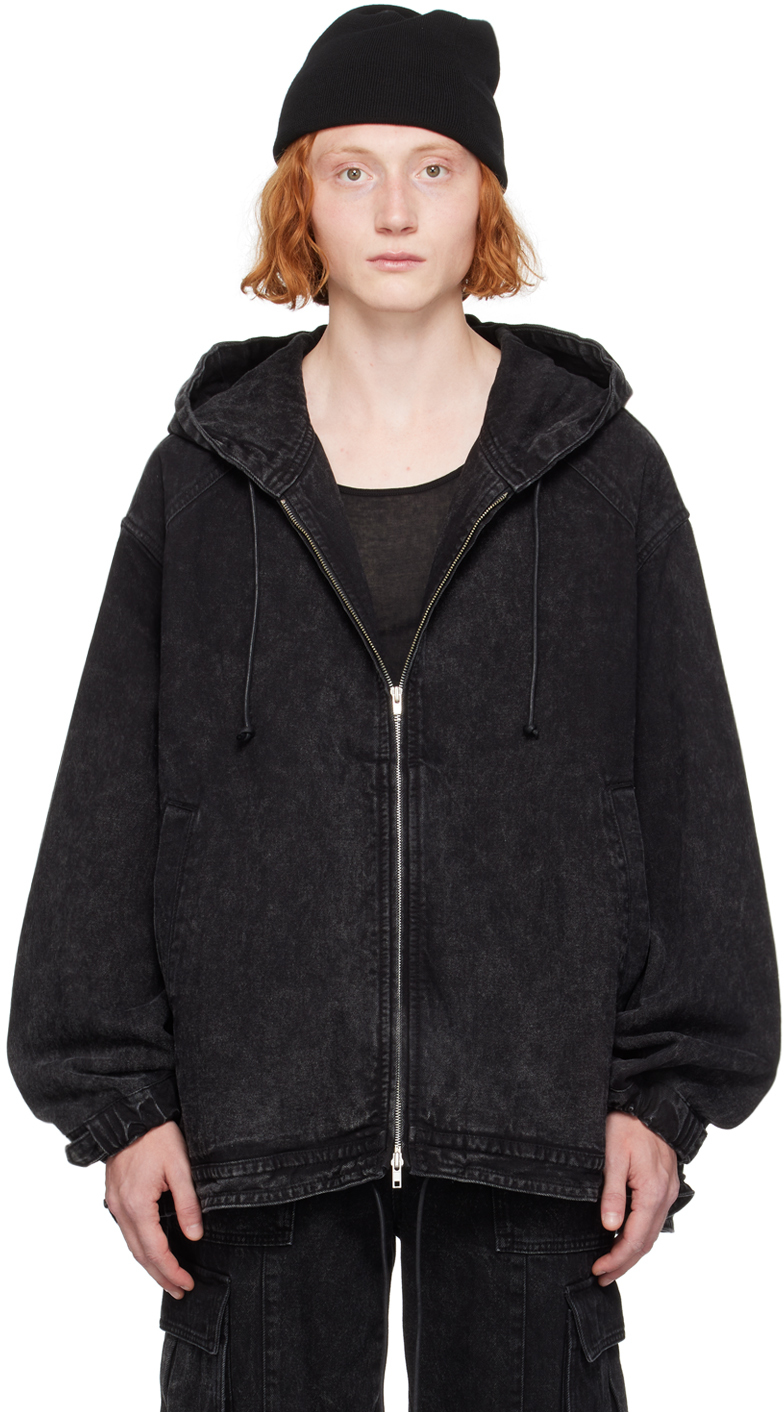 Juun. J Black Oil-Washed Denim Hoodie