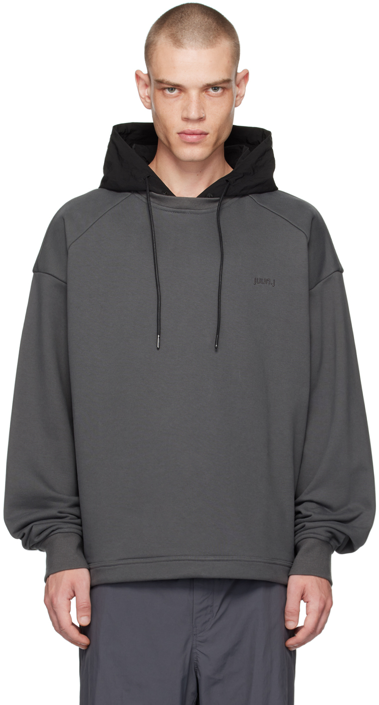 Juun. J Black & Gray Paneled Hoodie