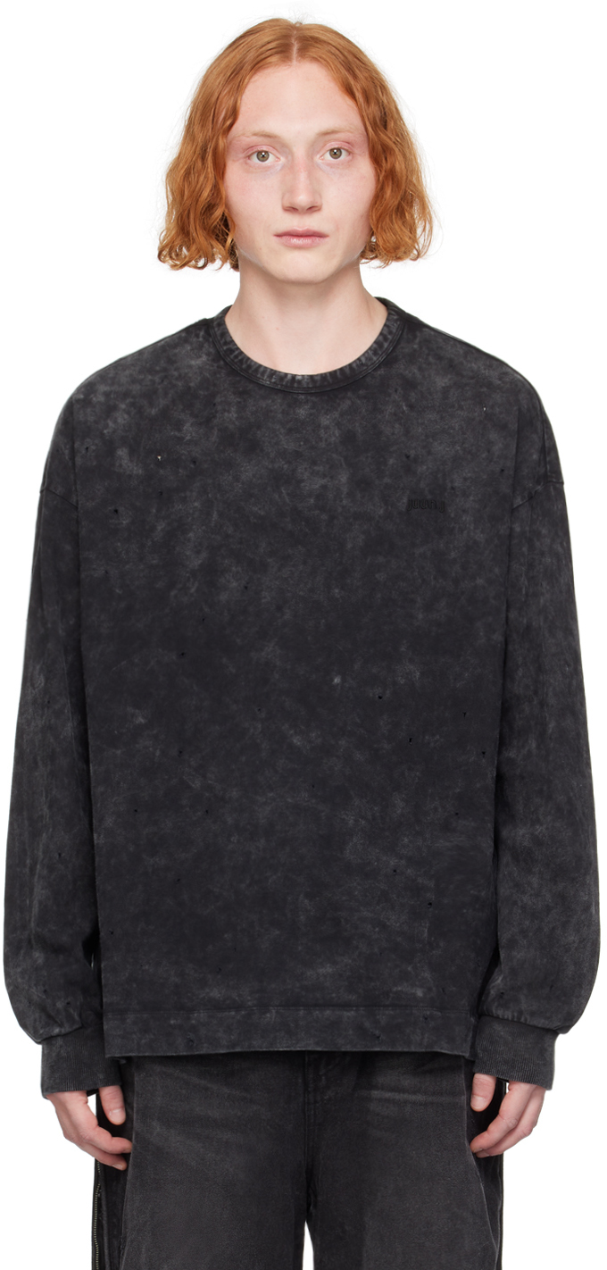 Shop Juunj Black Garment-dyed Long Sleeve T-shirt In 5 Black