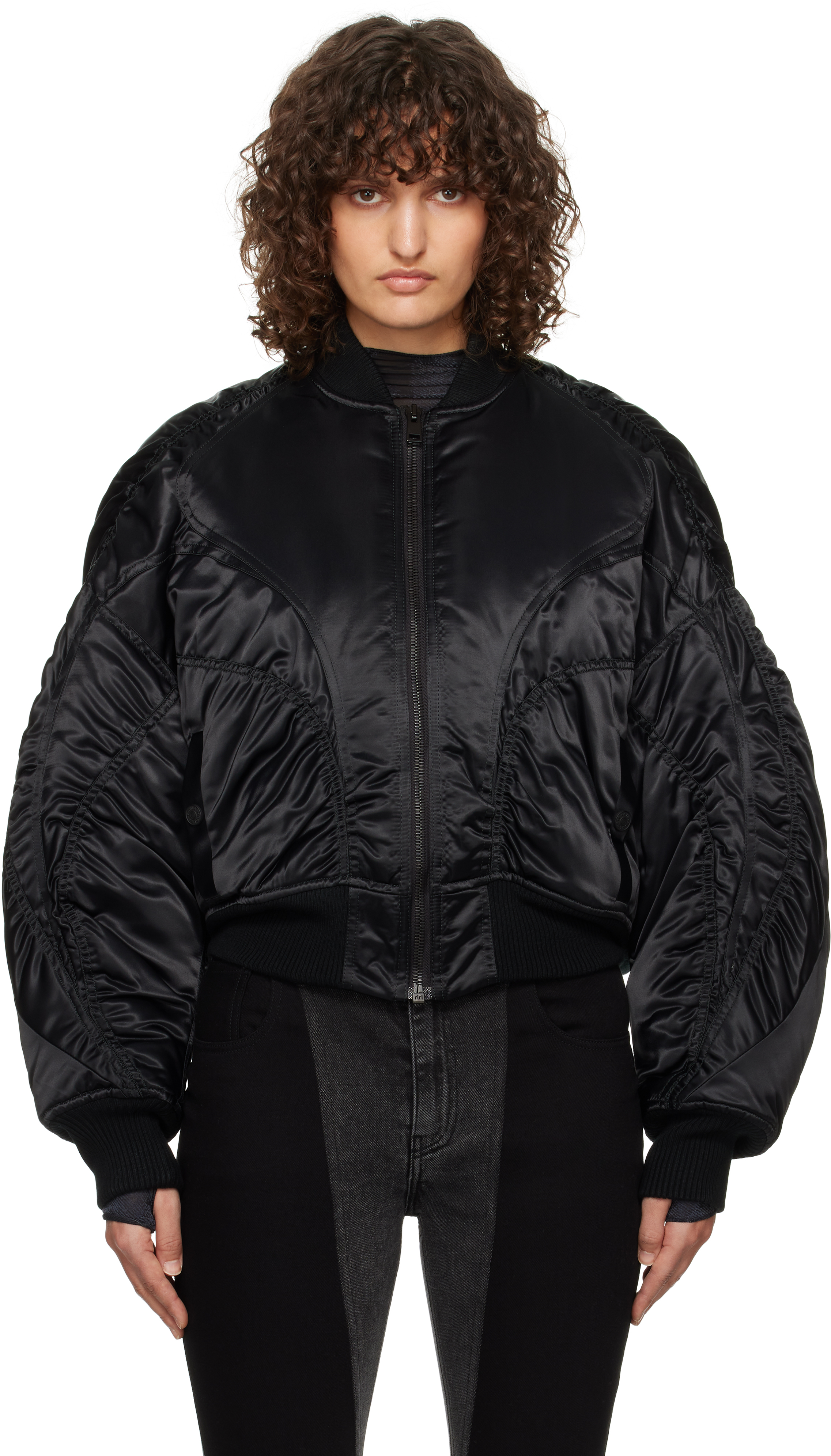 Black Satiny Bomber Jacket