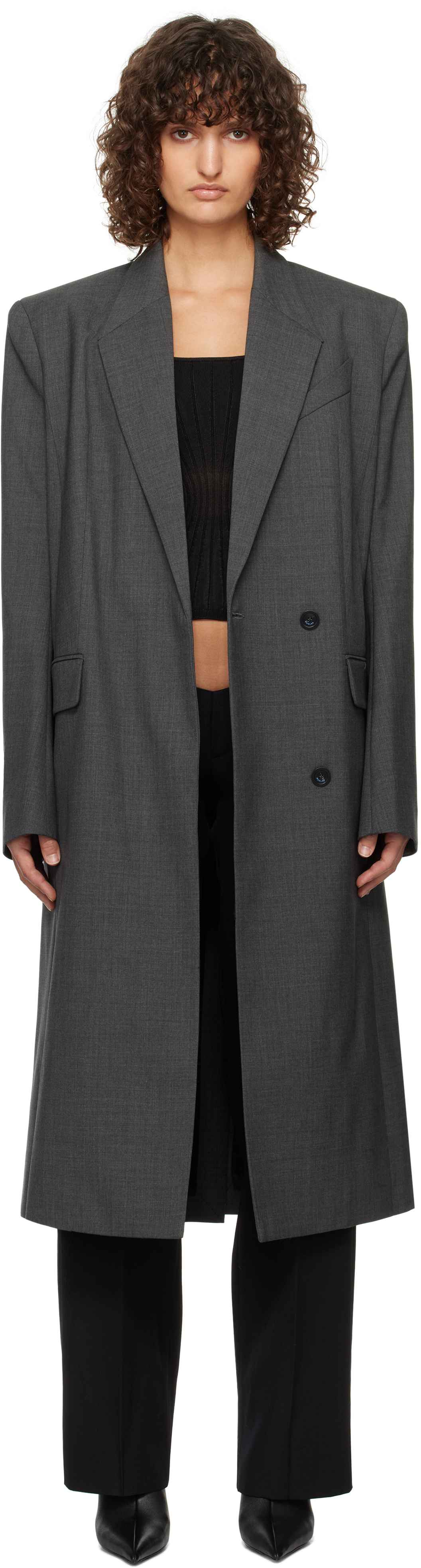 Gray Single-Breasted Wool Coat