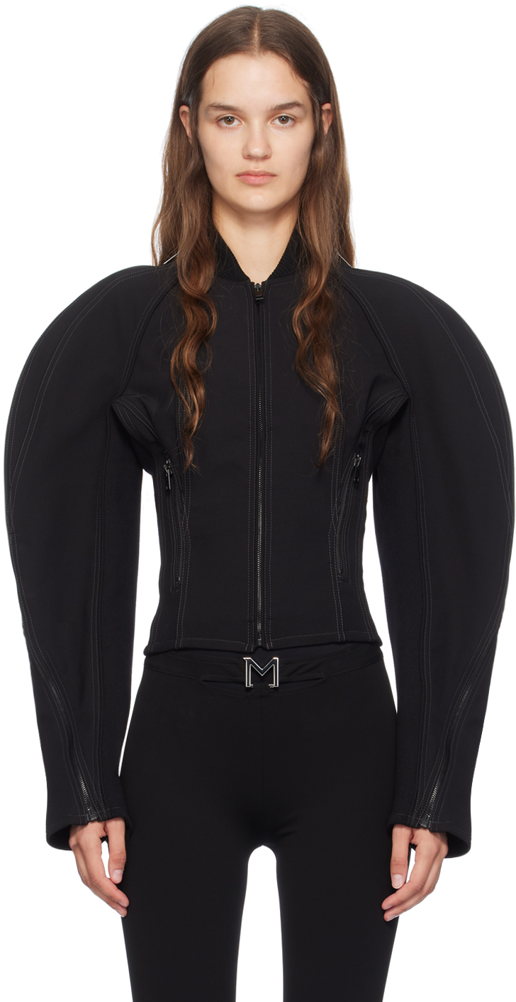 【関税込み】Mugler ブラック Sculptured Scuba ジャケット Black Sculptured Scuba Jacket by Mugler on Sale