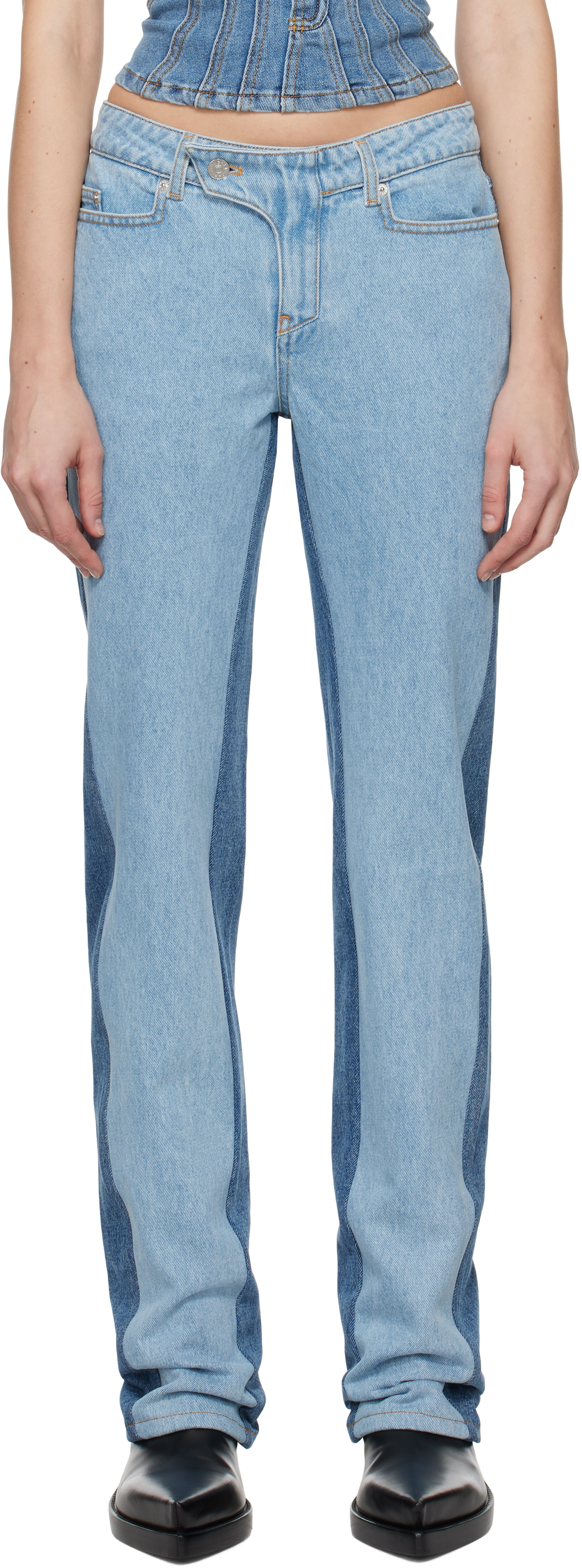 Blue Bi-Tone Straight Leg Jeans