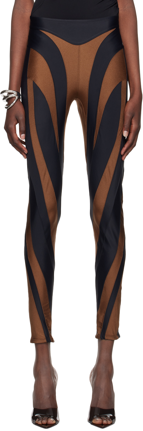 【関税込み】Mugler ブラウン＆ブラック Spiral レギンス Muglerのブラウン＆ブラック Spiral レギンスがセール中