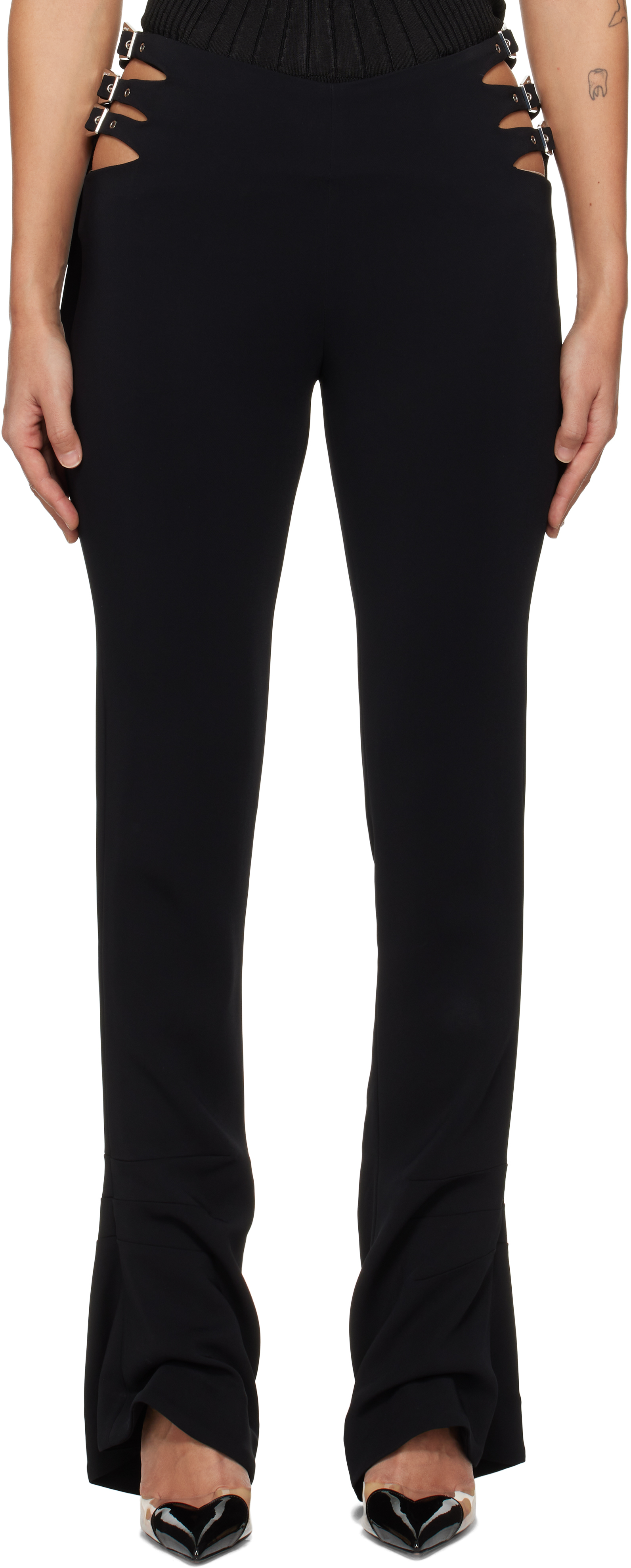 Black Buckled Flare Trousers