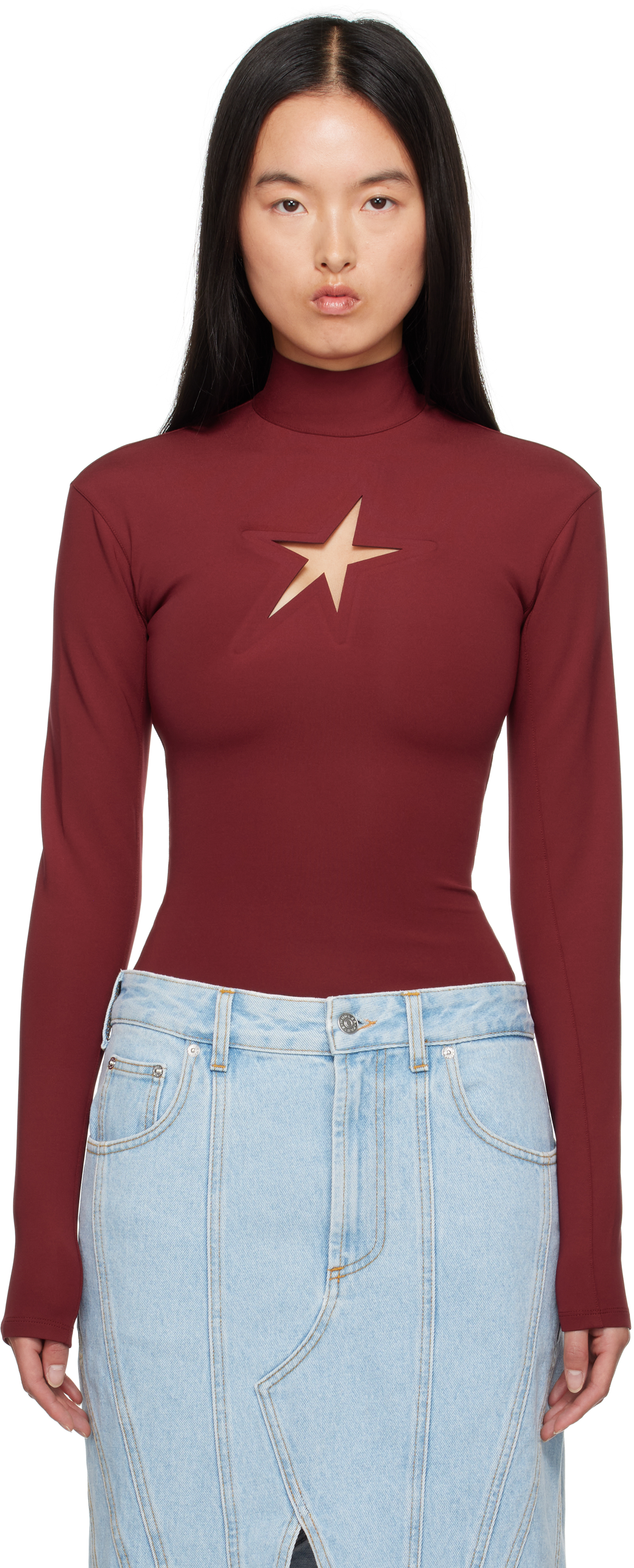 Mugler Red Star Turtleneck In 3054 Blood Red