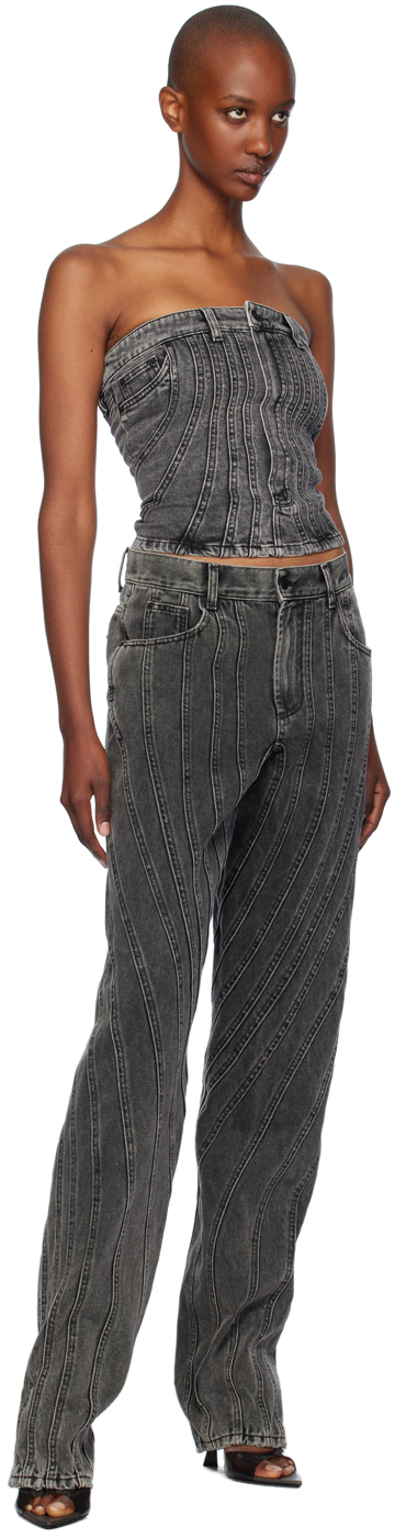MUGLER GRAY SPIRAL DENIM BUSTIER 