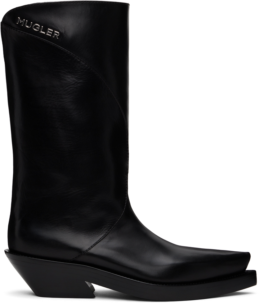 Shop Mugler Black Leather Santiag Boots