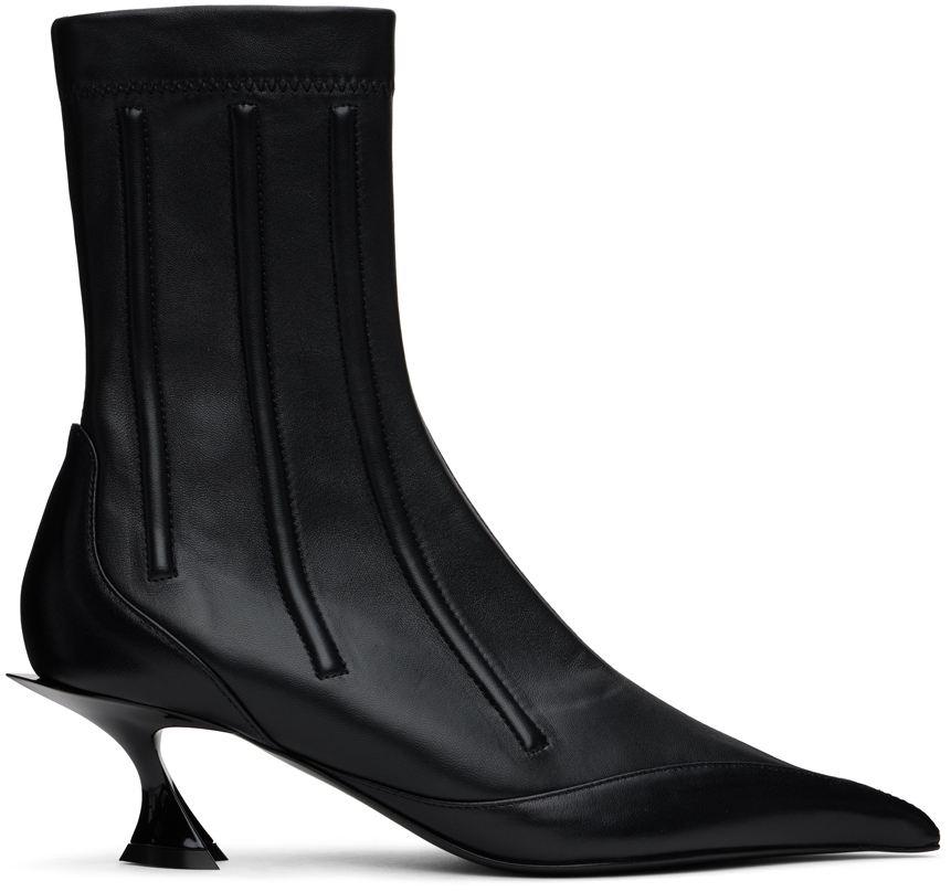 Shop Mugler Black Boned Leather Fang 55 Ankle Boots In Black/black