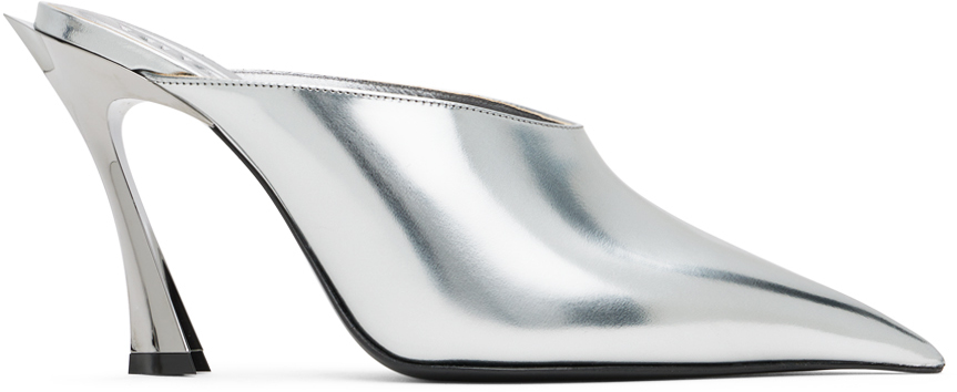 Silver Metallic Leather Fang 95 Mules