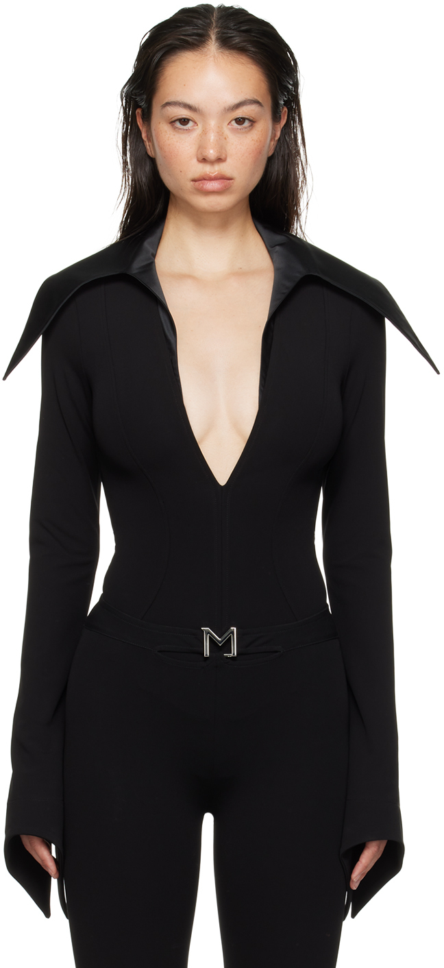 Black Spiky Satin Collar Bodysuit