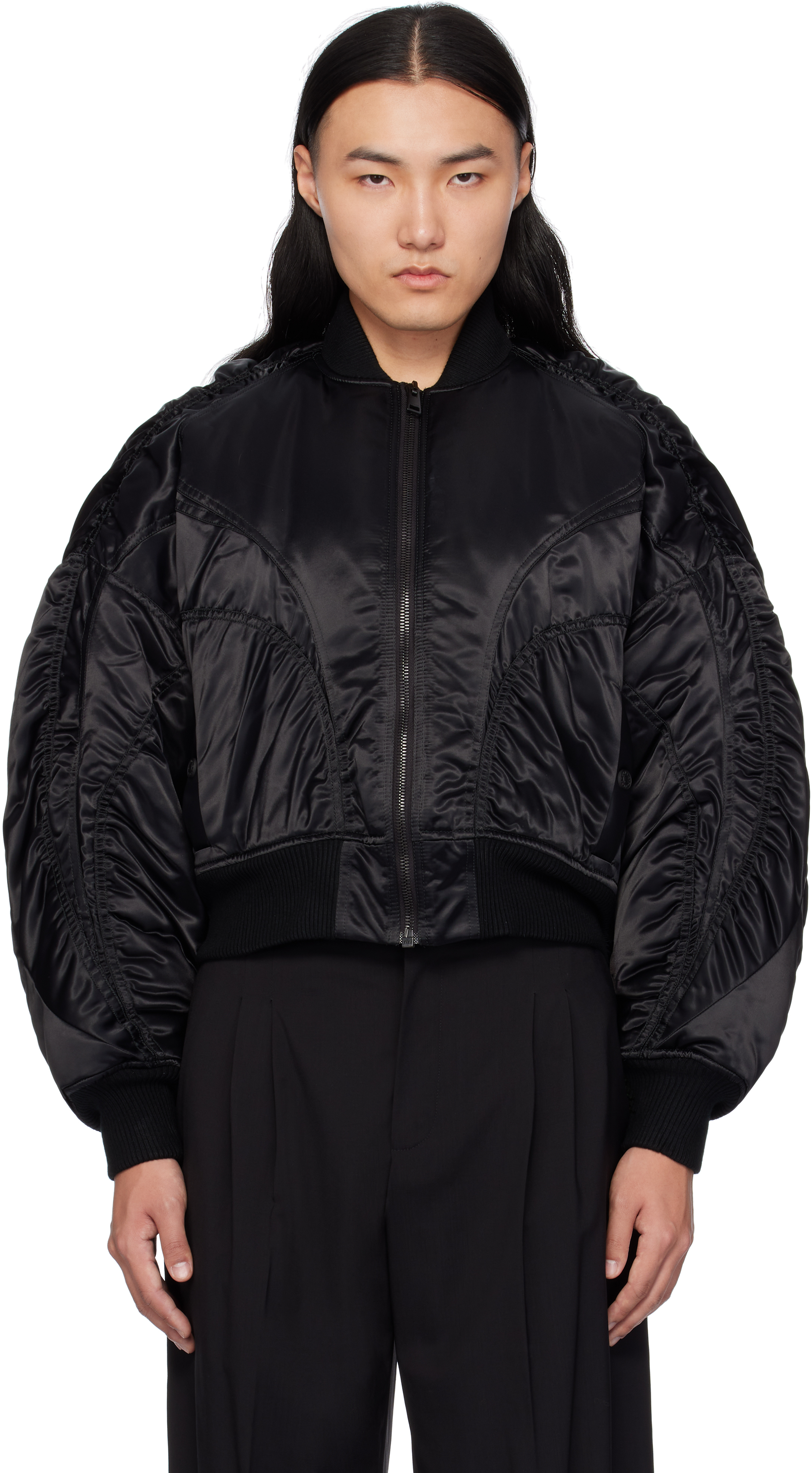 Black Satiny Bomber Jacket