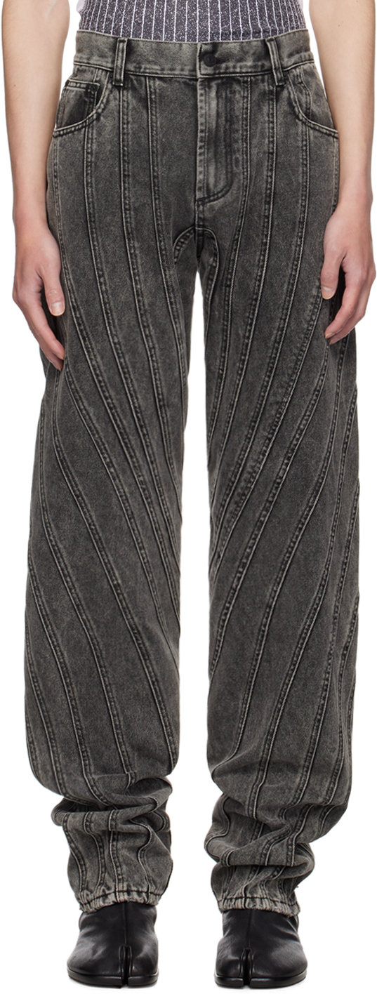 Shop Mugler Black Washed Spiral Baggy Jeans In Wa99