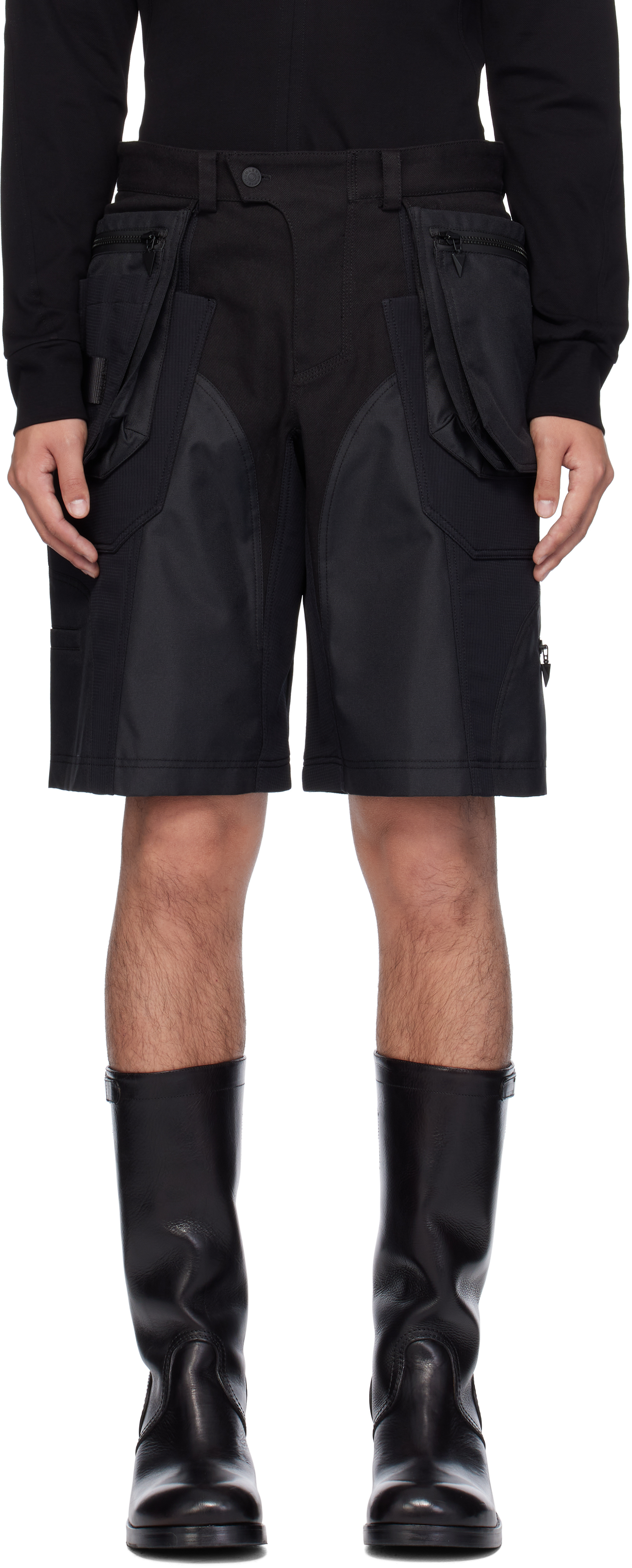 Black Technical Fabric Cargo Shorts