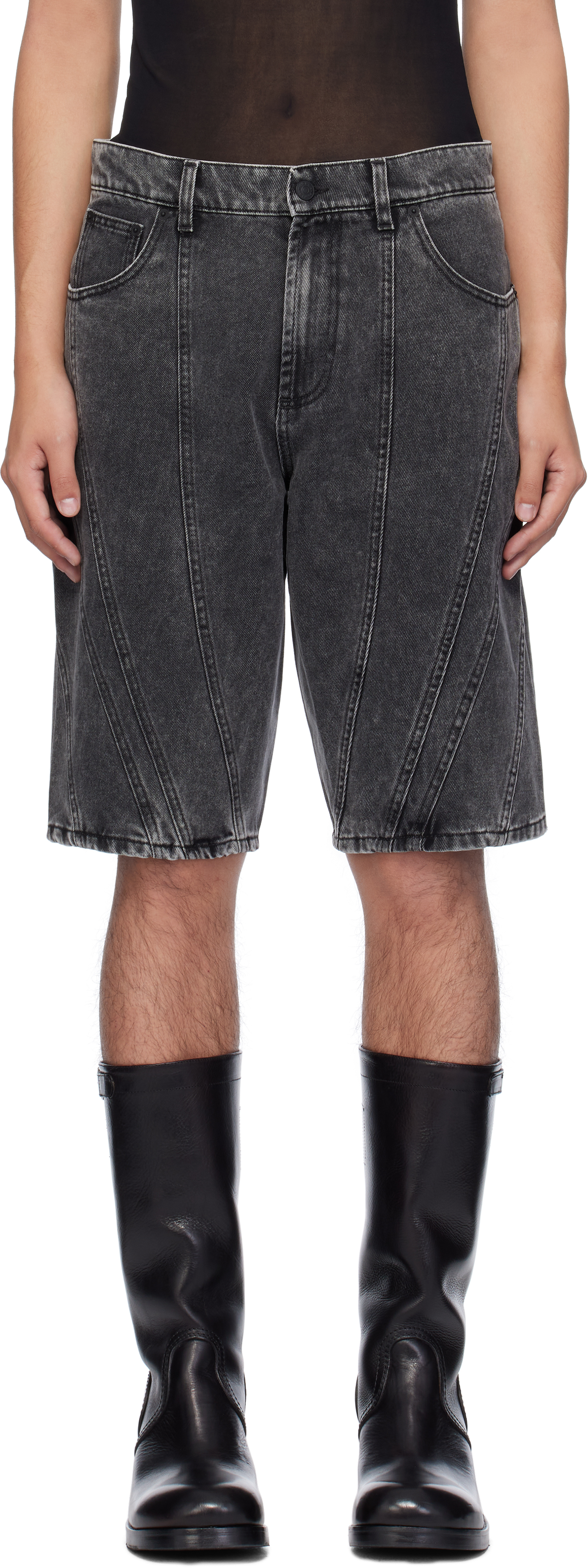 Black Spiral Baggy Denim Shorts