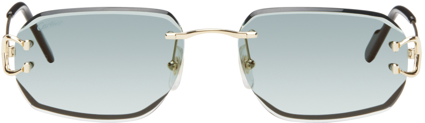 Shop Cartier Gold & Blue 'signature C De ' Pilot Metal Sunglasses In 003 Gold