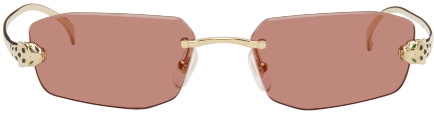 Cartier Gold Panthère De  Geometrical Sunglasses In Pink