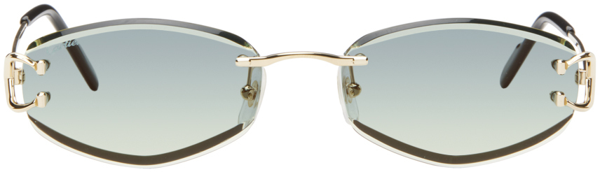 Cartier Gold & Green 'Signature C de Cartier' Geometrical Metal Sunglasses