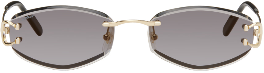 Cartier Gold Signature C Geometrical Metal Sunglasses In Gray