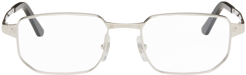 Cartier Silver Rectangular Glasses In Silver-silver-transp