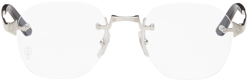 Cartier: Silver 'Santos de Cartier' Glasses | SSENSE