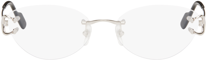 Cartier Silver Oval Glasses In Silver-silver-transp