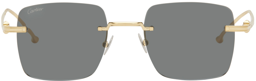 Cartier Gold Square Sunglasses In Gold-gold-grey